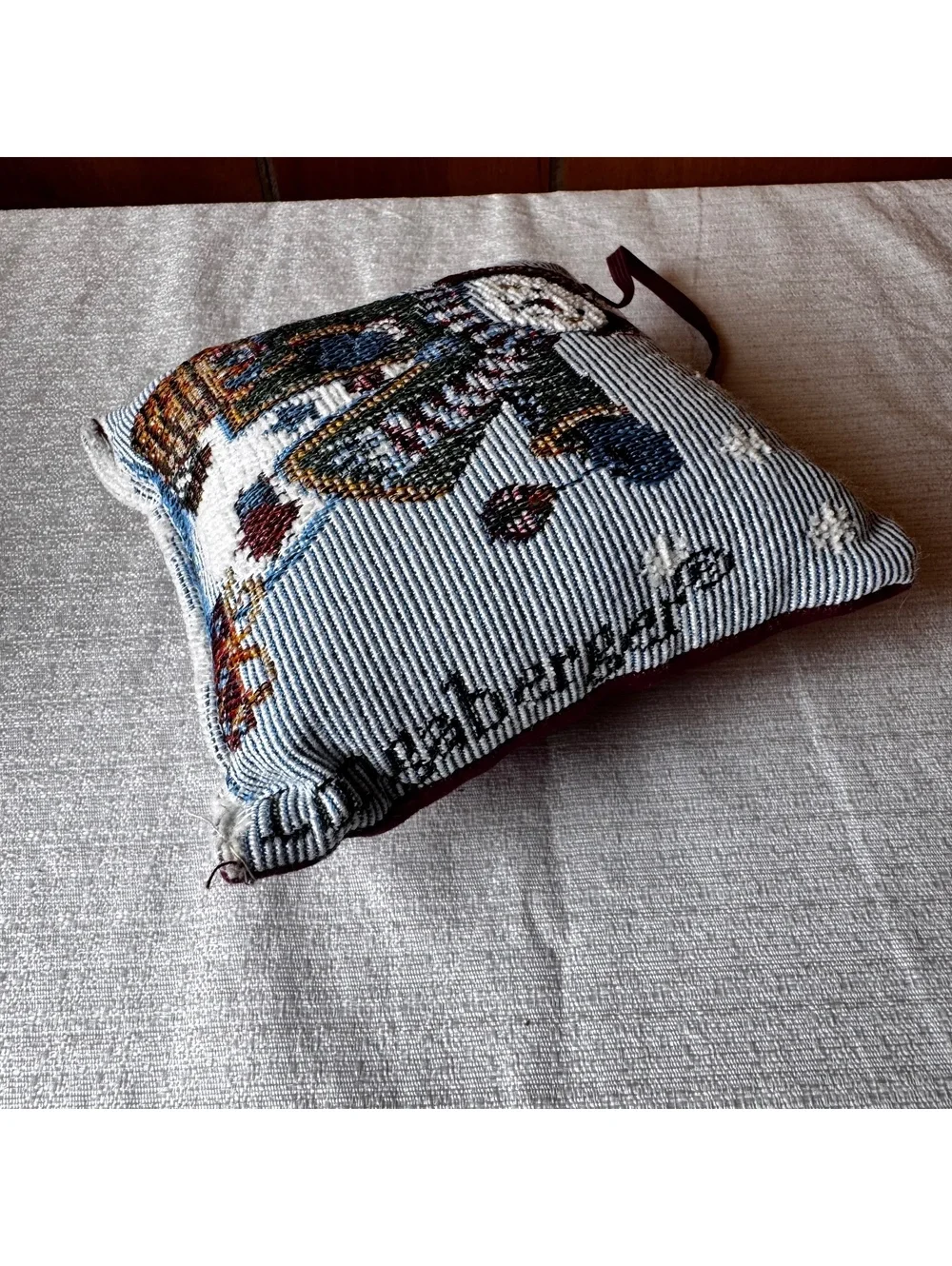 Vintage Longaberger Snowman Tapestry Hanging Pillow Ornament 6x6 Christmas Decor